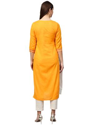 Yellow Cotton plain QUARTER SLEEVE kurti 2