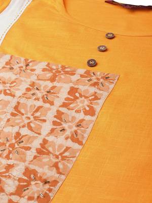 Yellow Cotton plain QUARTER SLEEVE kurti 3