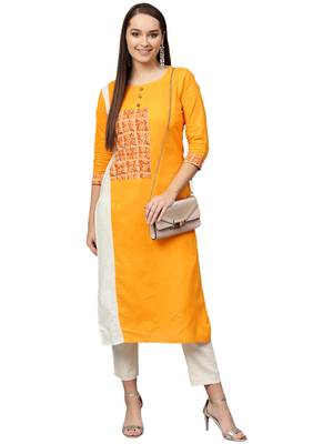 Yellow Cotton plain QUARTER SLEEVE kurti 4