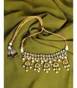 Meenakari Pan drop White and Gold Choker Necklace