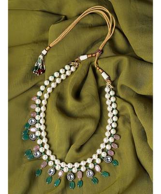 Jade Drops White and Gold Pearl Necklace 1