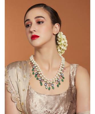Jade Drops White and Gold Pearl Necklace 2