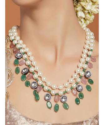 Jade Drops White and Gold Pearl Necklace 3