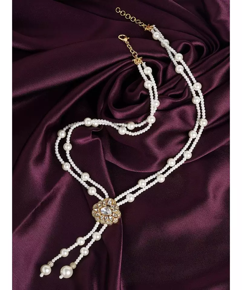 Statement White and Gold Pearl Necklace