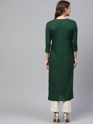 Green Viscose plain QUARTER SLEEVE kurti 2