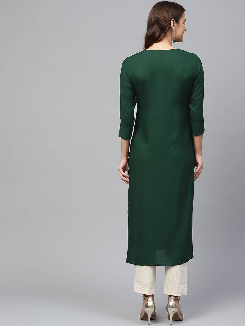 Green Viscose plain QUARTER SLEEVE kurti