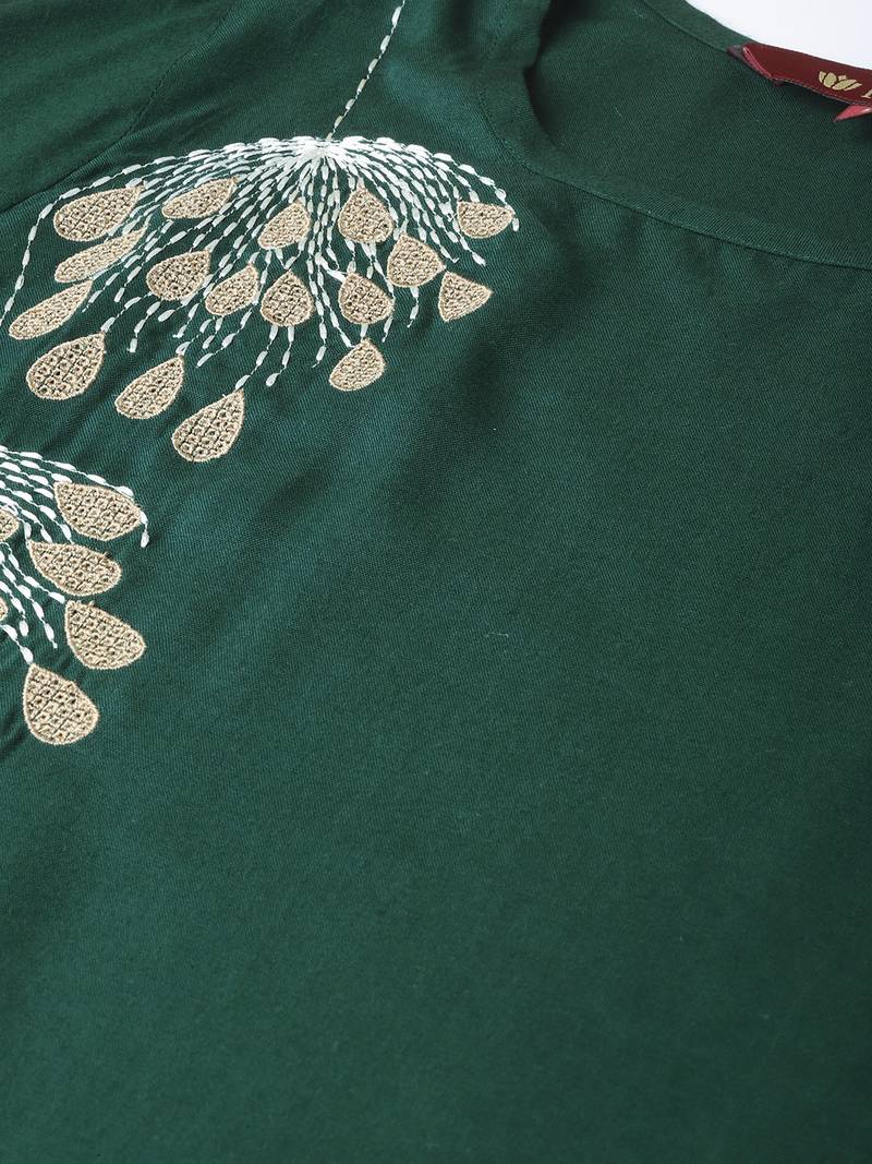 Green Viscose plain QUARTER SLEEVE kurti