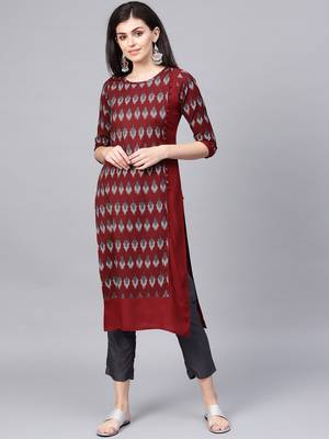 Maroon Rayon printed QUARTER SLEEVE kurti 1