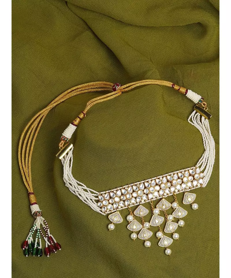 Pyramide Style White and Gold Necklace