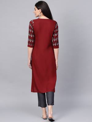 Maroon Rayon printed QUARTER SLEEVE kurti 2