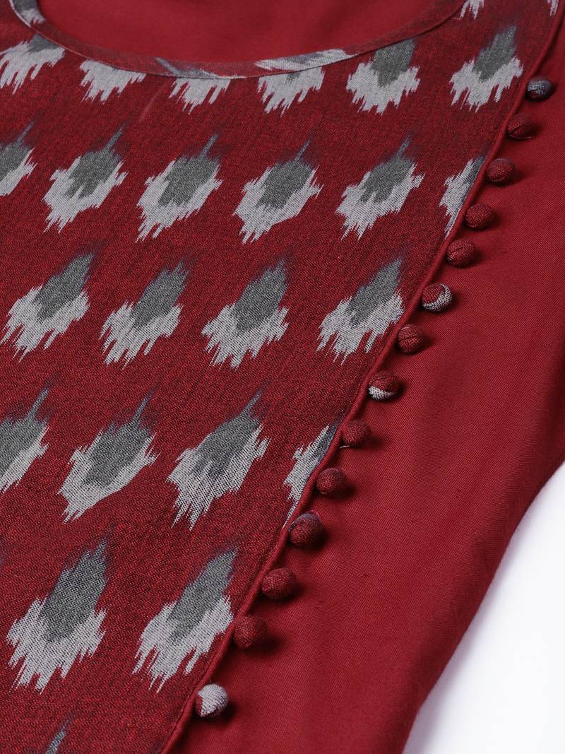 Maroon Rayon printed QUARTER SLEEVE kurti