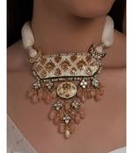 Meenakari Off White Orange Necklace with Jade Drops