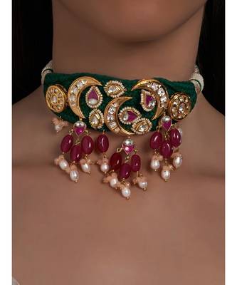 Red Agate and Green Silk Thread Neclace Set 1