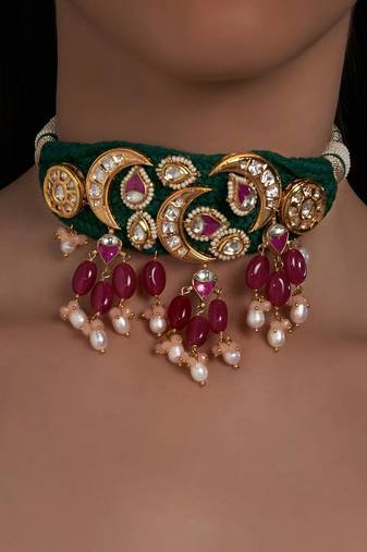 Red Agate and Green Silk Thread Neclace Set