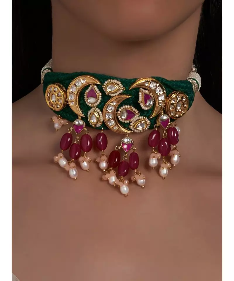 Red Agate and Green Silk Thread Neclace Set