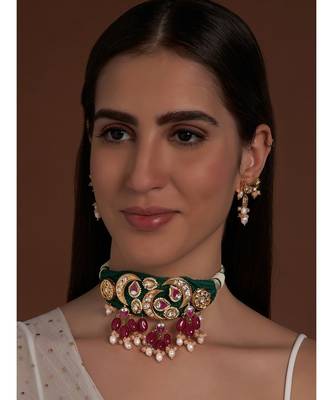 Red Agate and Green Silk Thread Neclace Set 2