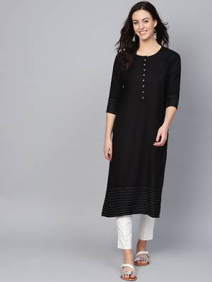 Black Rayon plain QUARTER SLEEVE kurti 1