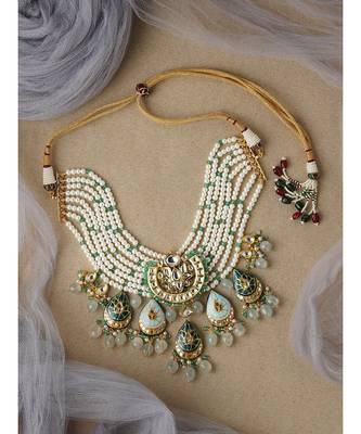 White Shell Pearl Green and Blue Necklace 3