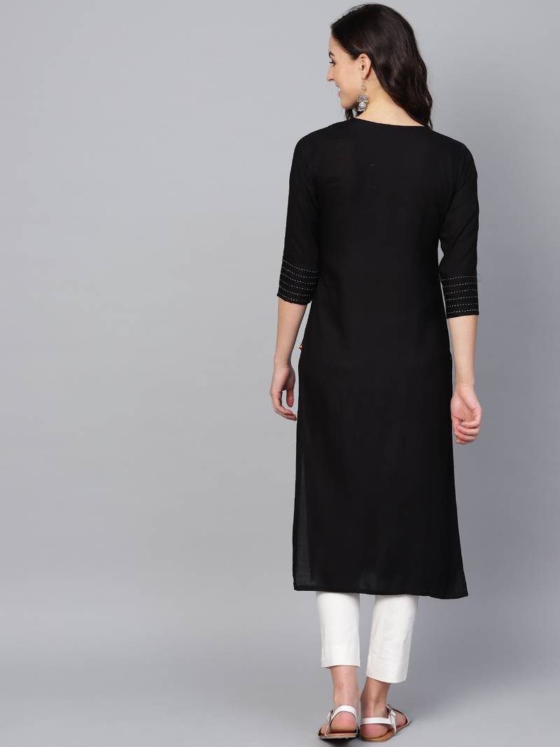 Black Rayon plain QUARTER SLEEVE kurti