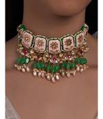 Meenakari Pink and Green Fresh Water Pearls Necklace