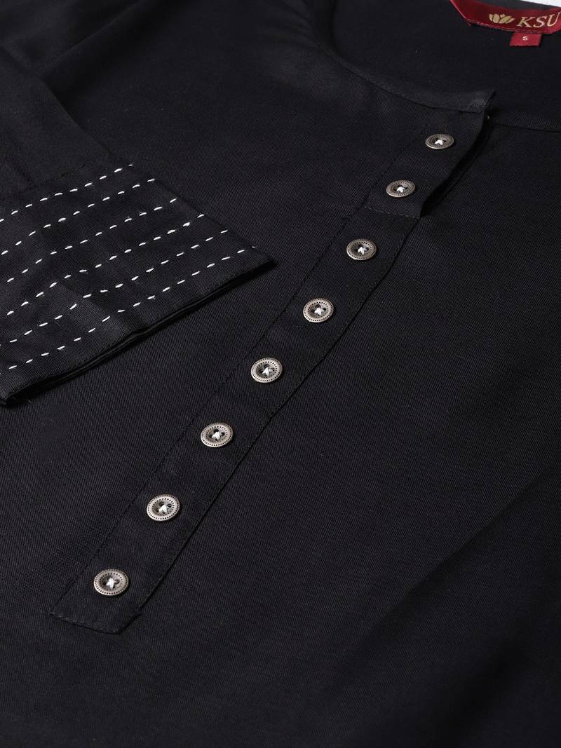 Black Rayon plain QUARTER SLEEVE kurti