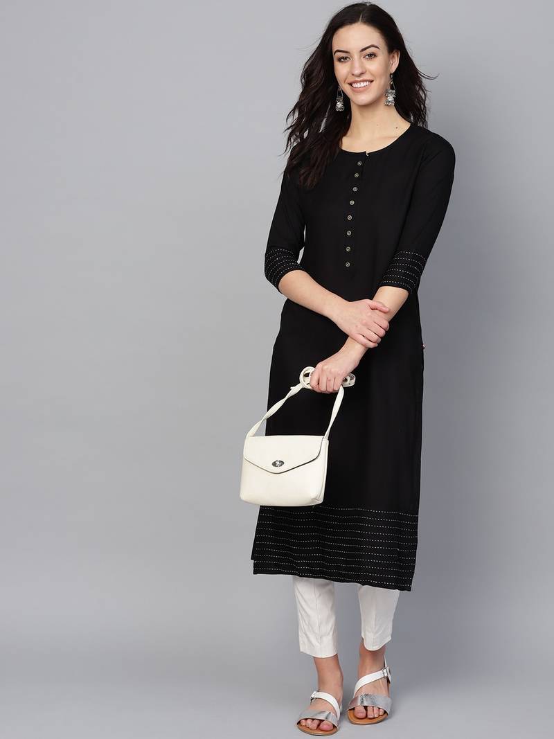 Black Rayon plain QUARTER SLEEVE kurti