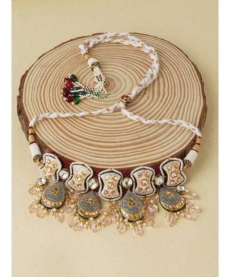 Meenakari Pink and Grey Neclace with Agate Drops 3