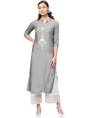 Grey Viscose Striped QUARTER SLEEVE kurti 1