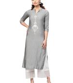 Grey Viscose Striped QUARTER SLEEVE kurti