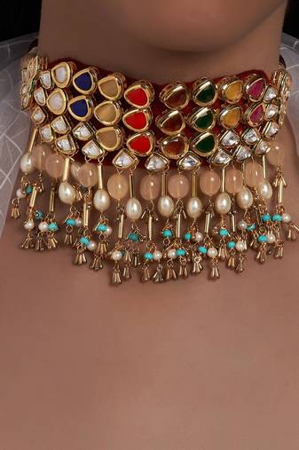 Navratna Multi color Necklace with Jade Drops