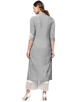 Grey Viscose Striped QUARTER SLEEVE kurti 2