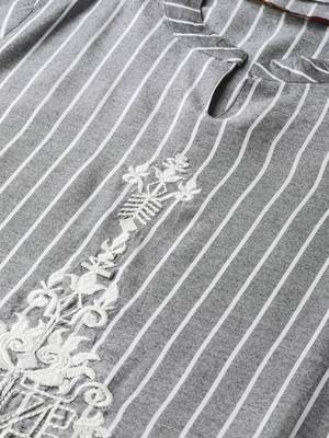 Grey Viscose Striped QUARTER SLEEVE kurti 3