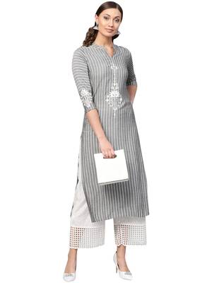 Grey Viscose Striped QUARTER SLEEVE kurti 4