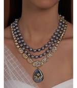 Hydro Kundan Polki Grey Necklace with Shell Pearls