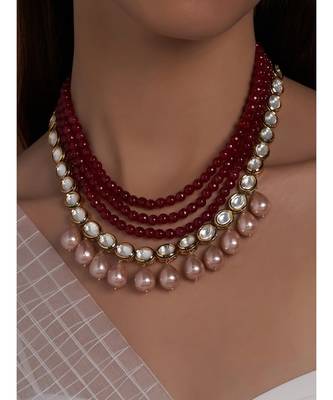 Hydro Kundan Polki Red and Pink Neckalce 1