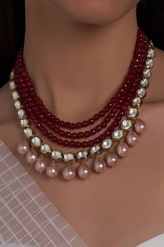Hydro Kundan Polki Red and Pink Neckalce