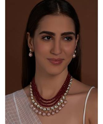 Hydro Kundan Polki Red and Pink Neckalce 2