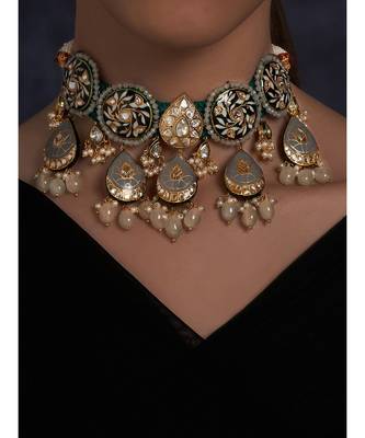 Meenakari Blue and Grey Necklace with Agate Drops 1