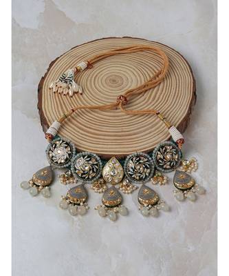 Meenakari Blue and Grey Necklace with Agate Drops 3