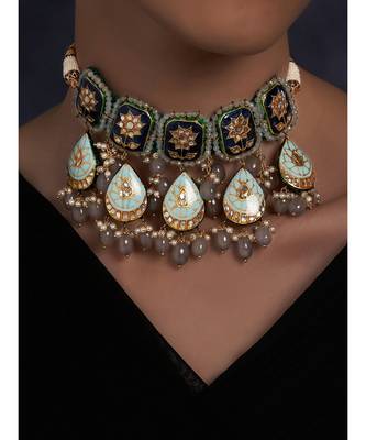 Meenakari Dark Blue and Light Blue Necklace Set 1