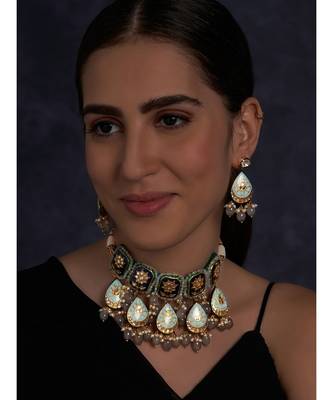 Meenakari Dark Blue and Light Blue Necklace Set 2