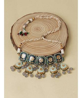 Meenakari Dark Blue and Light Blue Necklace Set 3