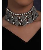 Grey Hexagon Carved Stones Necklace