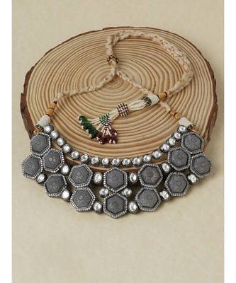 Grey Hexagon Carved Stones Necklace 3