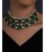 Green Red Hexagon Carved Stones Necklace