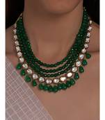 Green Agate Beads Necklace with Onyx Drops