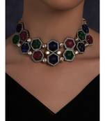 Multi Colored Hexagon Carved Stones Necklace