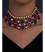 Pink Colored Hexagon Carved Stones Necklace