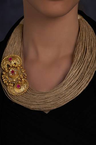 Jute Thread Necklace with Gold Plated Pendant