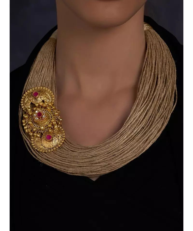 Jute Thread Necklace with Gold Plated Pendant